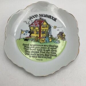 Vintage 1985 Good Neighbour Collector Plate Multicolor Scalloped Gold 7in